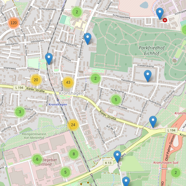 Karte der Parkplätze in Kronshagen Thumbnail