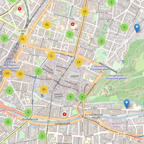 Karte der Fahrradabstellplätze in Freiburg im Breisgau Thumbnail