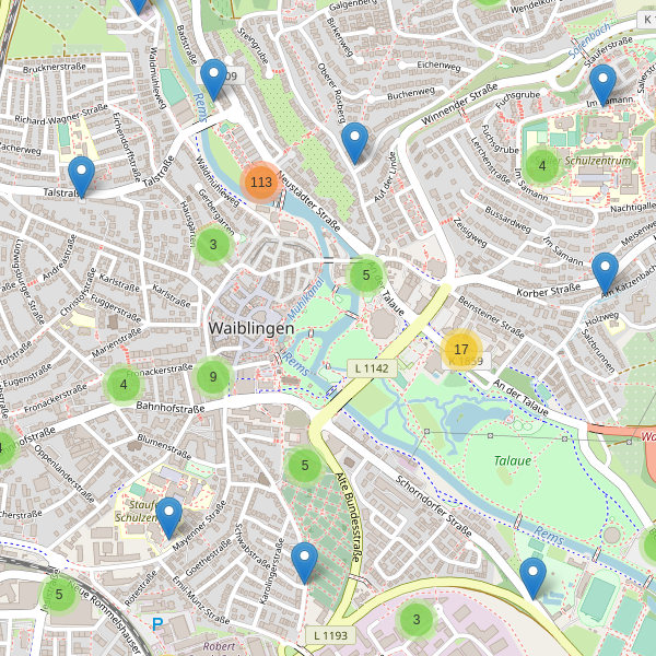 Karte der Parkplätze in Waiblingen Thumbnail