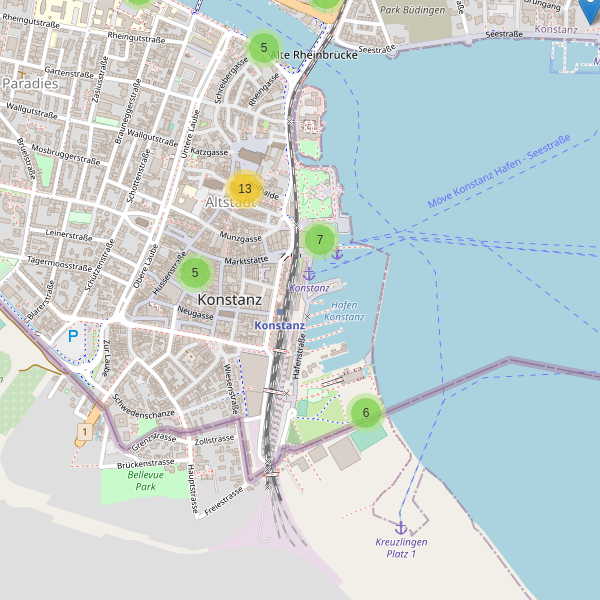 Karte der Sehenswürdigkeiten in Konstanz Thumbnail