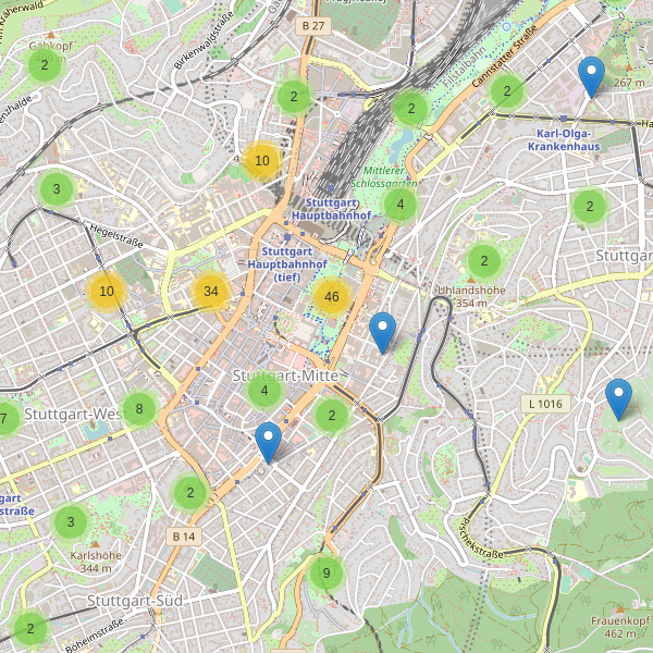 Karte der Sehenswürdigkeiten in Stuttgart Thumbnail